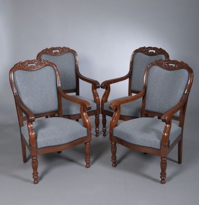 *Set of four mahogany armchairs, the back...