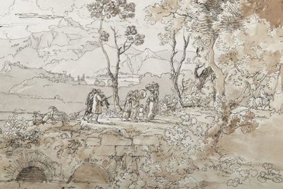 null Roman school of the beginning of the 19th century. 

Animated landscape.

Pen,...