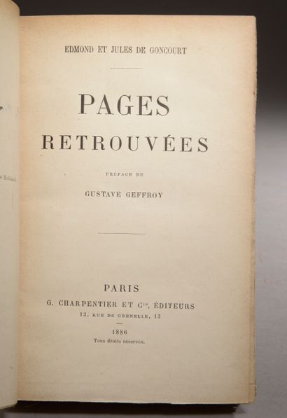 null GONCOURT (Edmond et Jules de). Journal. Mémoires de la vie littéraire. 1851...