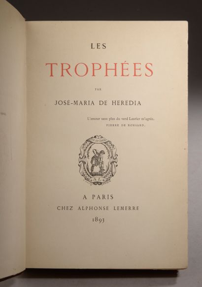 null HEREDIA (José)Maria de). Les Trophées. Paris, Alphonse Lemerre, 1893.

In-8,...