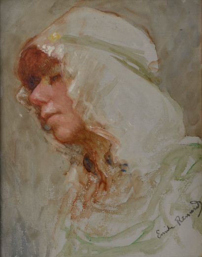 null Émile RENARD (1850-1930).

Portrait d'une jeune orientale.

Aquarelle et gouache...