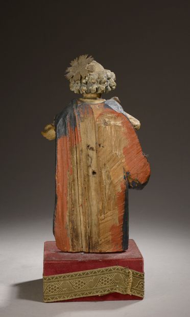 null Sujet en bois sculpté et patiné représentant un saint personnage (restaurations,...