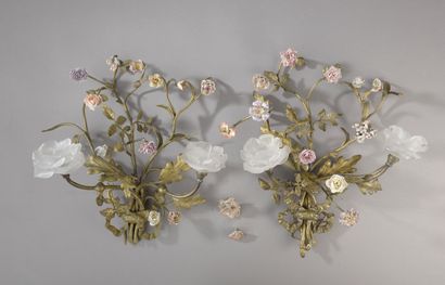 Pair of sconces with two lights forming a...