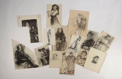 null Louise HERVIEU (1878-1954).

Set of fourteen studies of characters in charcoal...