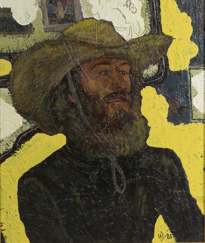 null School of the XXth century.

Character with a hat.

Oil on panel signed HB and...