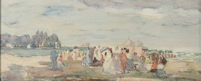 null NON VENU. Pierre DAVAIN-LESAGES (1908-?).

Plage normande animée.

Huile sur...