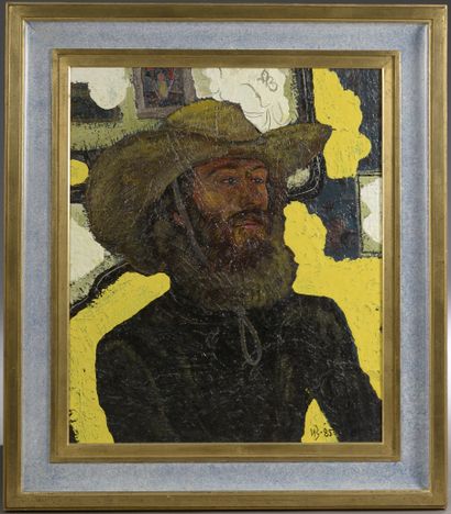 null School of the XXth century.

Character with a hat.

Oil on panel signed HB and...