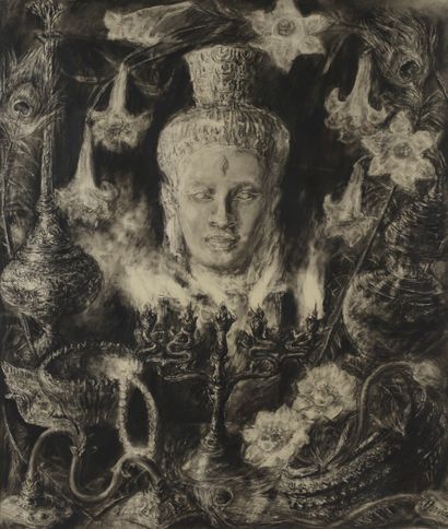 null Louise HERVIEU (1878-1954).

Khmer Shiva, flowers and peacock feathers.

Charcoal...