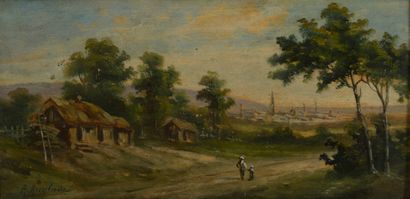 null A. ANGLADE (20th century).

Landscapes with villages.

Pair of oil on panel...