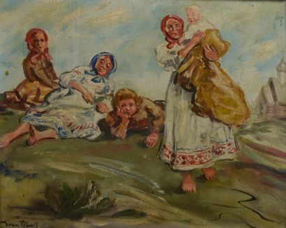 null Yvan Petroff (1899-?).

Women and children of Russia.

Oil on canvas signed...