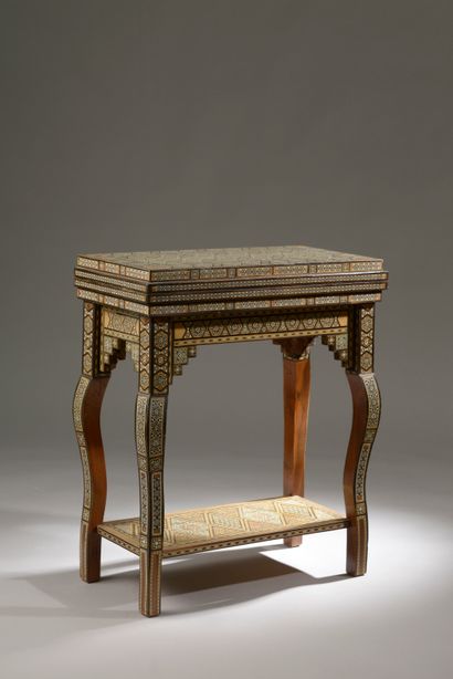 Wooden game table decorated with bone marquetry...