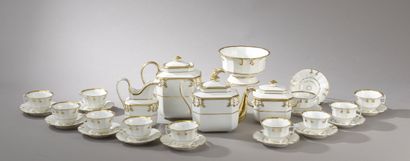 null Paris porcelain tea and coffee set, with gilded decoration of fillets, scrolls...