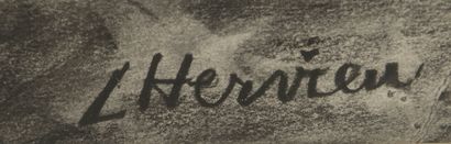 null Louise HERVIEU (1878-1954).

Nature morte au pichet et aux pommes.

Fusain signé...