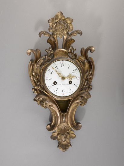 Chased and gilt bronze wall clock with Rocaille...