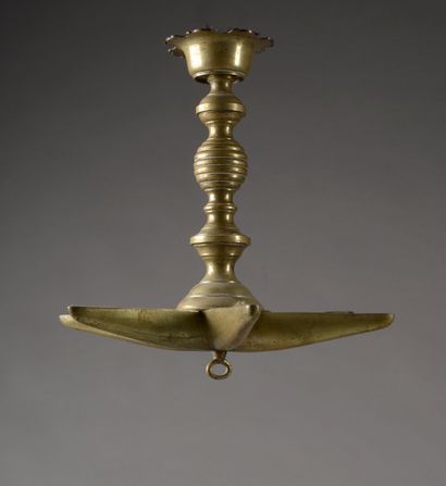 null Lamp of Shabat with six cups with oil out of brass, the ringed shaft, assembled...