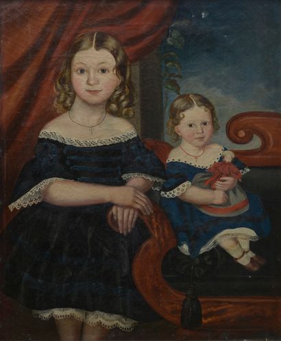null Ecole de la fin du XIXe siècle. 

Portrait de deux fillettes.

Huile sur toile...