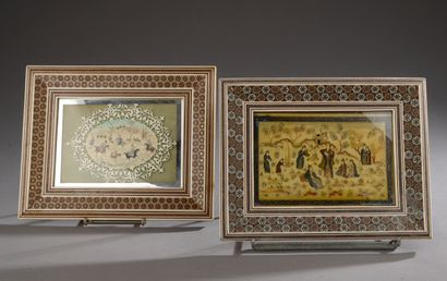 Set of two Iranian miniatures on bone in...