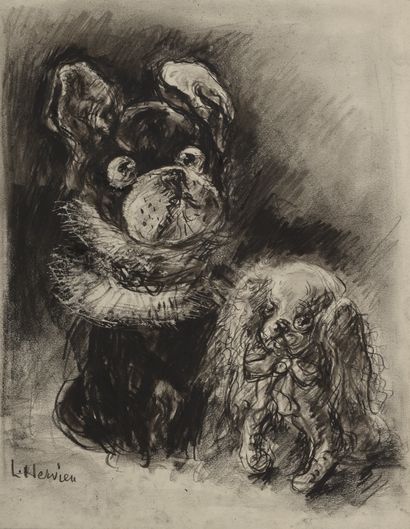 null Louise HERVIEU (1878-1954).

Dog and plush.

Two dogs. 

"Female game, quail...