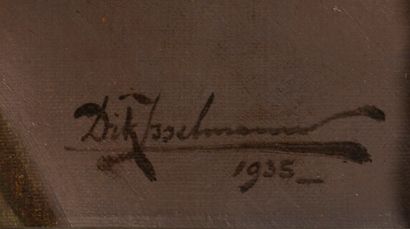 null Derk ISSELMANN (1890-1959).

Bouquet de dahlias mauves.

Huile sur toile, signée...