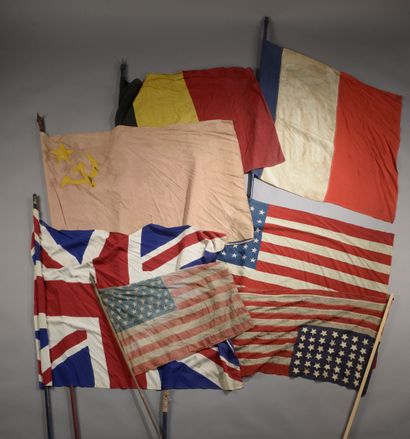 Set of seven flags including the Union Jack,...
