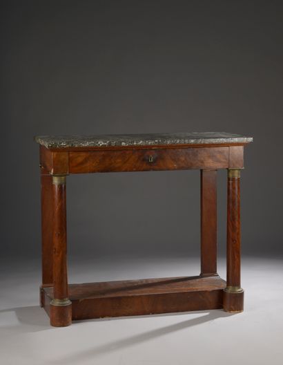 Mahogany and mahogany veneer console (missing),...
