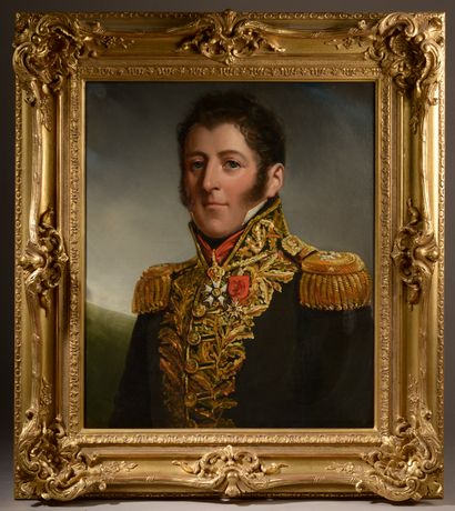 null École française vers 1830.
Portrait d'officier sous la Restauration. 
Huile...