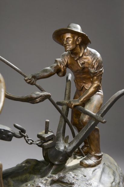 null Édouard DROUOT (Sommevoire, 1859 - Paris, 1945).
Le labour.
Bronze à patine...