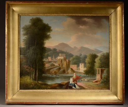 null French school of the 19th century.
Lake landscape.
Oil on canvas (lining).
Height...