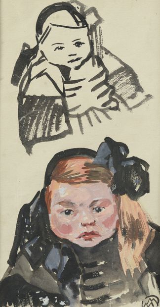 null Mathurin MEHEUT (Lamballe, 1882 - Paris, 1958).
Petite fille en costume de Cornouaille.
Gouache...