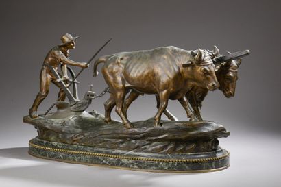 null Édouard DROUOT (Sommevoire, 1859 - Paris, 1945).
Le labour.
Bronze à patine...