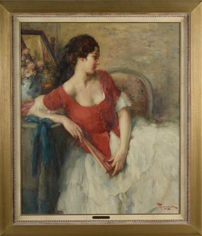 null Fernand TOUSSAINT (Brussels, 1873 - Ixelles, 1955/56).
Portrait of a woman with...