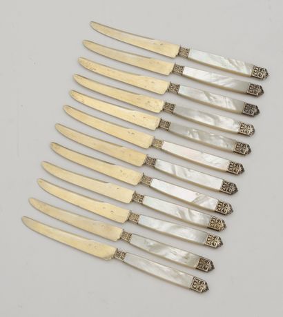 Twelve fruit knives with mother-of-pearl...