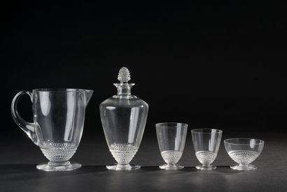 null René LALIQUE (1860 - 1945).
Partie de service de verres en cristal modèle "Nippon"...