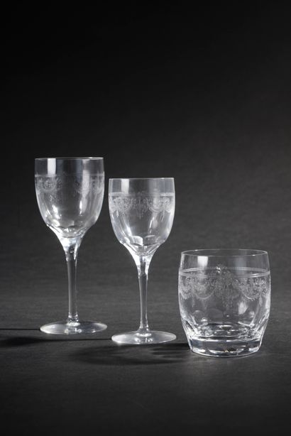 null MIKASA.
Part of service of glasses out of cut crystal and engraved of a frieze...