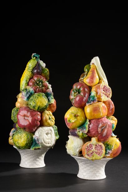 null ITALY.
Table top in glazed ceramic representing two pyramids of fruits and vegetables...