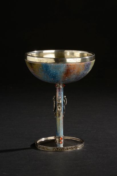 Cup on high foot in gilded silver and enamelled...