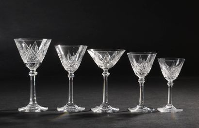 null BACCARAT.
Part of service of crystal glasses model "Louvois" cut of crosses,...