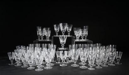 null SAINT-LOUIS.
Set of 57 crystal glasses model "Jersey" including : 
- 15 Champagne...