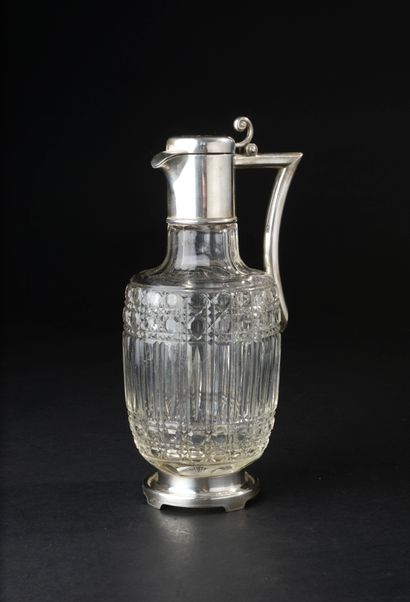 null FABERGE, Moscow. 
Crystal ewer cut with flutes between two braids with cane...
