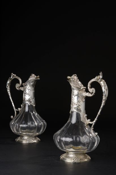 null Important pair of crystal ewers blown with ribs, the mount in silver 950 thousandths
very...