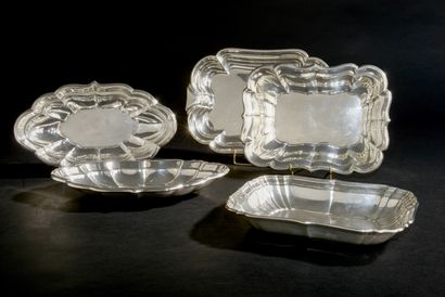 Set of five hollow dishes, two oval and three...