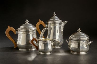 null Four-piece silver tea and coffee service of baluster shape with sides, small...