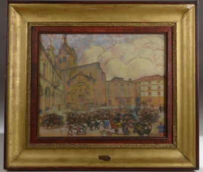 null Robert-Adrien DELETANG (1874 - 1951).
L'église d'Hernani, 1920.
Pastel sur papier...