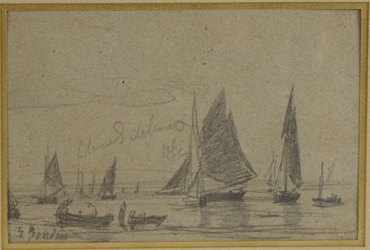 null Eugène BOUDIN (1824 - 1898), attribué à.
Marines.
Crayon noir sur papiers montés...