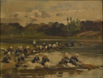 Émile JOURDAN (1860 - 1931). 
Breton washerwomen...