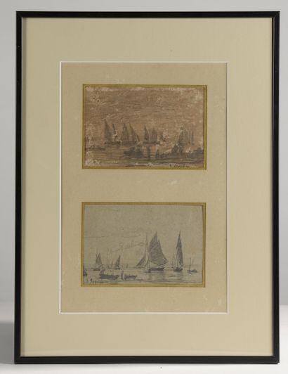 null Eugène BOUDIN (1824 - 1898), attributed to.
Marines.
Black pencil on paper mounted...