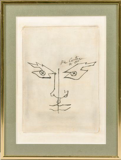 null Jean COCTEAU (1889 - 1963).
Face, 1958.
Etching on vellum with date and signature...