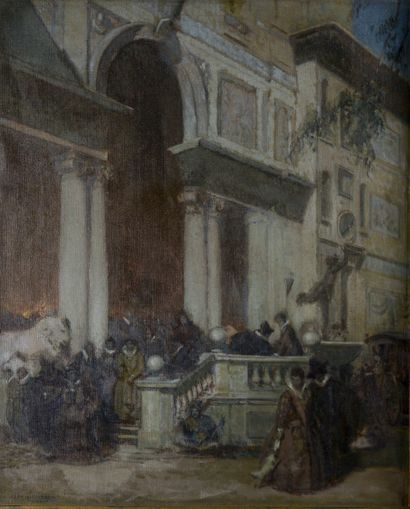 null Jean LEFEUVRE (1882 - 1974).
Exit from the Opera. 
Oil on canvas signed and...