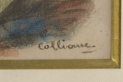 null Paul PAQUEREAU (1871 - 1950).
Réunion de deux vues de Collioure : 
- aquarelle...