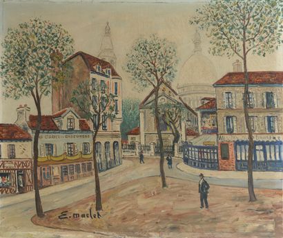 null Elisée MACLET (1881 - 1962).
La place du Tertre à Paris.
Huile sur toile signée...